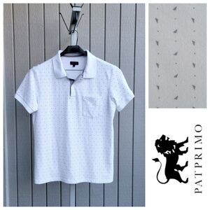 Patprimo | Slim Fit White & Grey Patterned Polo Men’s Medium EUC
